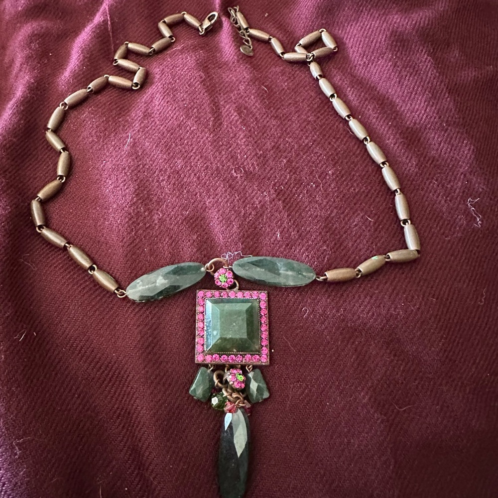 Grey and pink stones antique silver necklace.